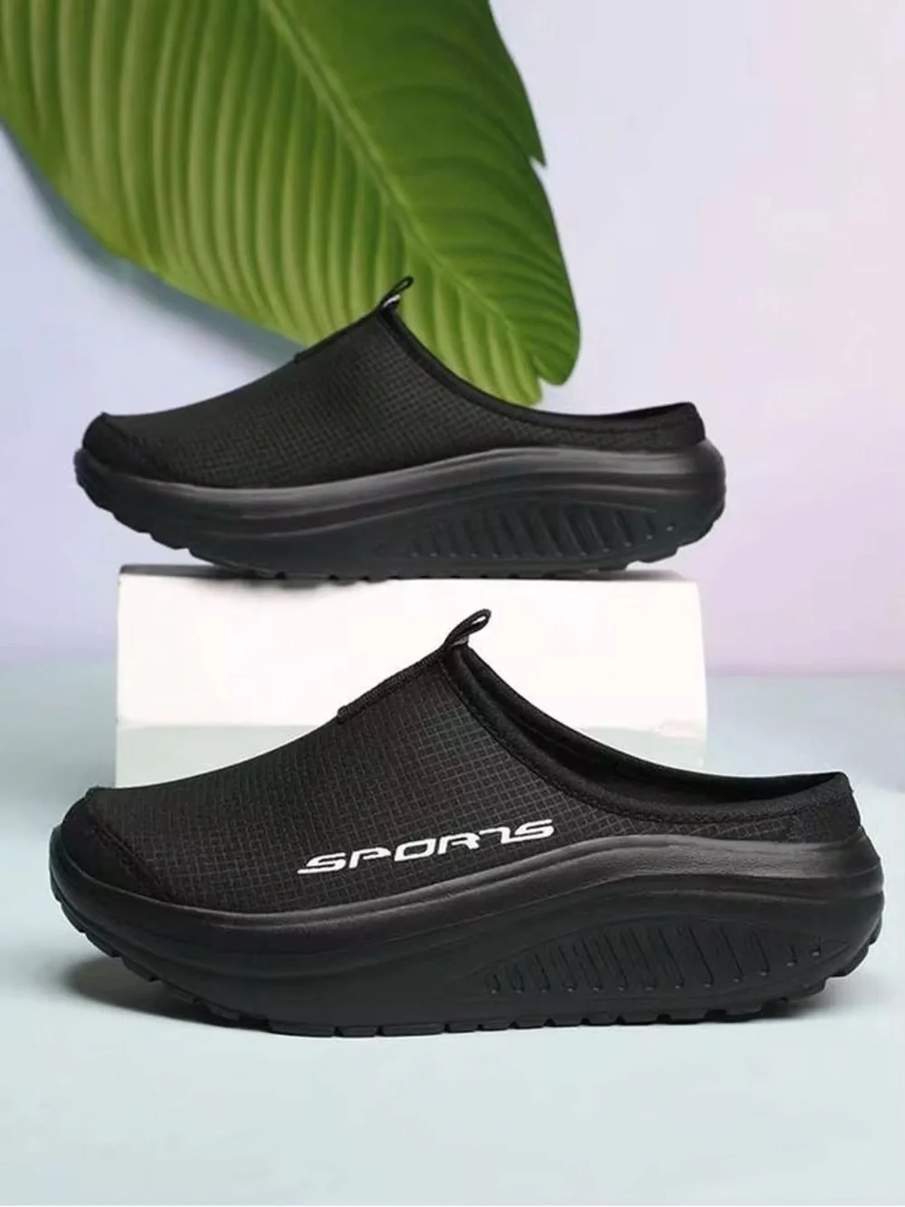 Mens Black Walking Slip On Shoes Sneakers Open Back Size 9 NWT